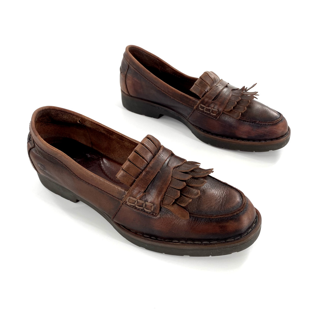 Born Lorens Womens Kiltie Loafers Shoes Brown Leather Slip On Sz 7.5